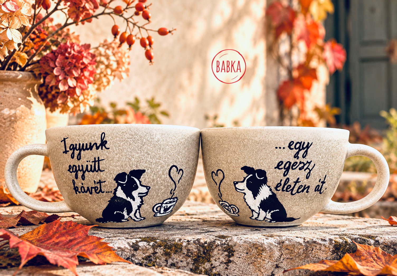 Páros bögre (3,6dl) (Igyunk együtt kávét- Egy egész életen át) (Border collie)